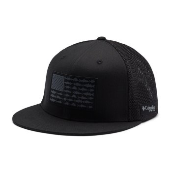 Columbia PFG Mesh Flat Brim Ball, Gorras Negros Para Hombre | 190356-FKX